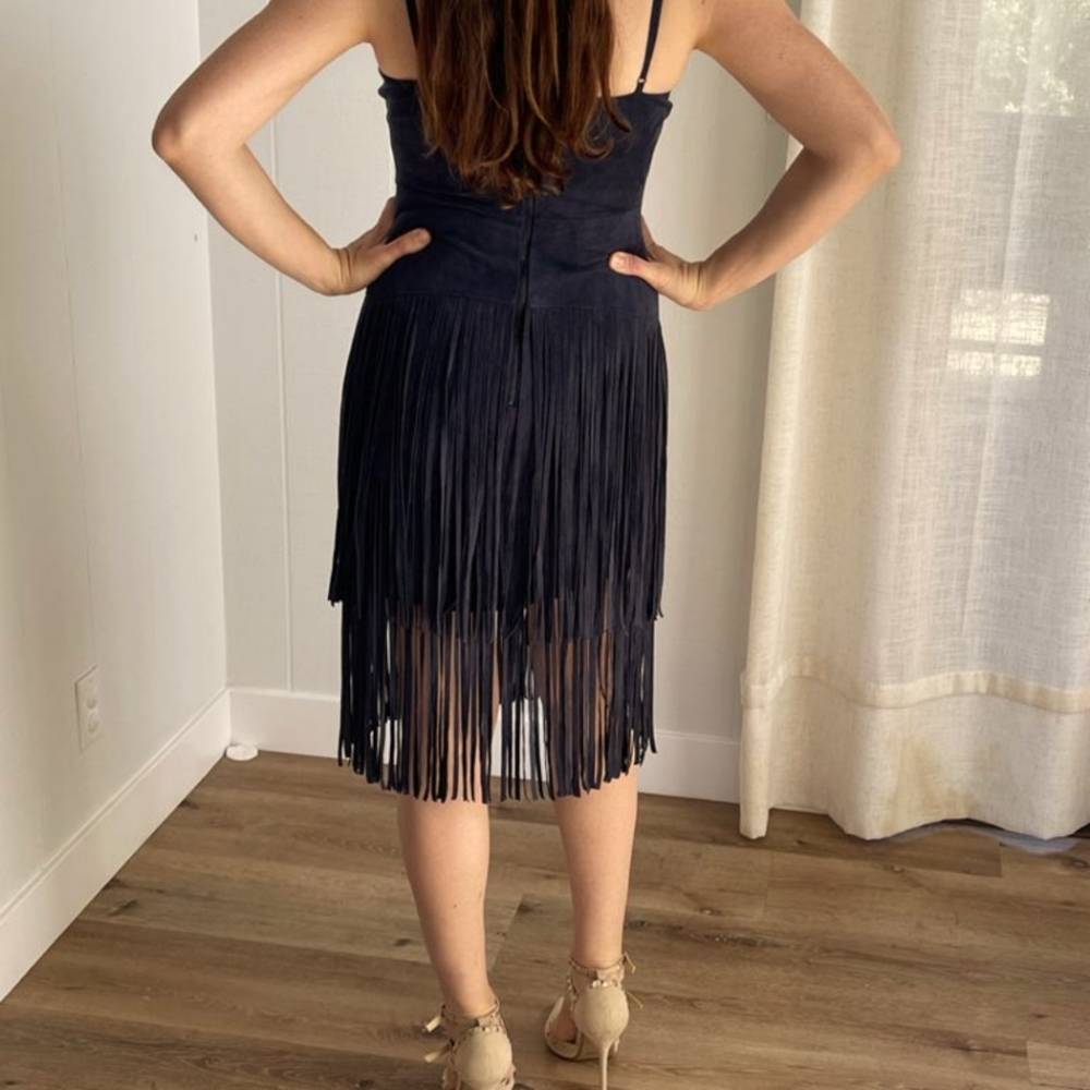 BCBG Maxazria Size 4 suede fringe cocktail dress